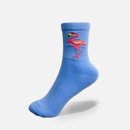 Hohe Baumwollsocken in lila mit Flamingo Motiv