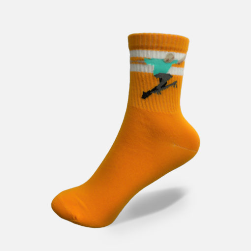 Hohe Baumwollsocken in orange mit Skater Motiv