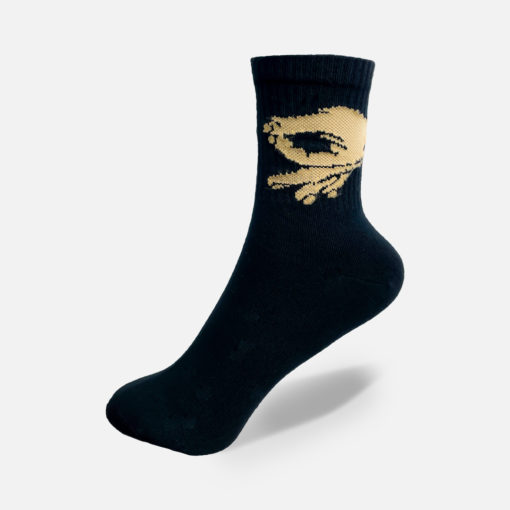 Hohe Baumwollsocken in schwarz mit Hand Motiv