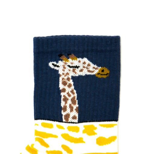 Hohe Baumwollsocken in weiss und blau mit Giraffen Motiv